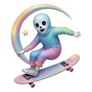 ghost skateboarding under a pastel moon and stars sticker