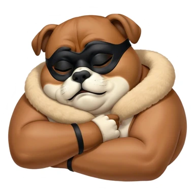 Cinematic Chubby Sleeping Boxer Portrait Emoji, Chubby and serene, with a stocky, adorable build and a smooth fawn coat accented by a distinctive black mask, eyes gently closed in peaceful slumber, Simplified yet irresistibly endearing features, highly detailed, glowing with a gentle, dreamy glow, high shine, relaxed and content, stylized with a touch of whimsy, bright and heartwarming, soft glowing outline, capturing the essence of a blissfully sleepy guardian, so comically serene it feels like it could roll out of the screen and snore with adorable charm! sticker