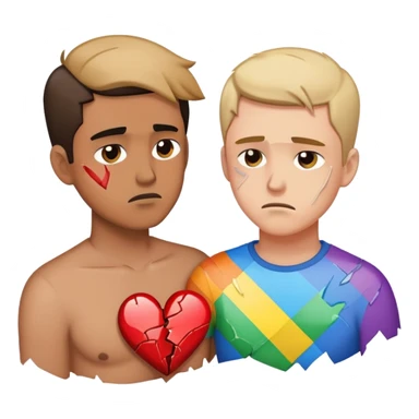 gay couple breaking up with a shattered heart between them sticker