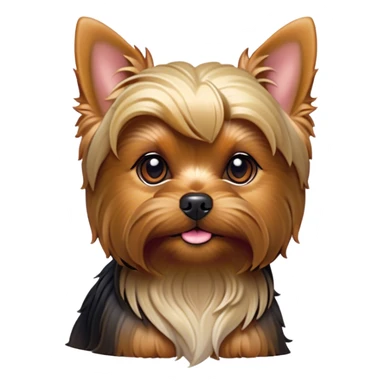 Cinematic Noble Yorkshire Terrier Portrait Emoji, Exuding refined charm and dignified poise, with a lustrous, silky fur in rich, deep hues, alert eyes and a confident expression, simplified yet exquisitely detailed, glowing with a soft, aristocratic radiance, high shine, embodying intelligent grace and classic elegance, soft glowing outline, capturing the essence of a regal Yorkshire Terrier ready to rule the screen with effortless sophistication! sticker