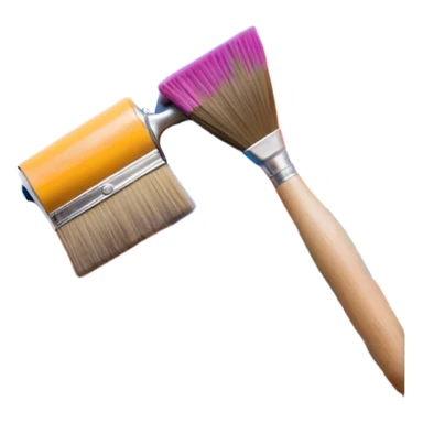 Create an icon that represents the hobby of wall painting, featuring a wall with a beautiful painting in progress. The design should include a paintbrush, a roller, and part of the wall decorated with colorful patterns or a mural. The icon should show the process of creating the artwork, with the brush strokes visible on the wall, symbolizing the artistic nature of the craft. The composition should be balanced and harmonious, evoking creativity and skill. The background should be transparent. sticker