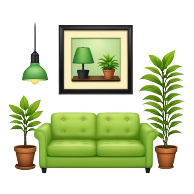 living room in ios emoji style

no TV, and make the couch a light green color

there is a lamp on one side and one plant on the other side sticker