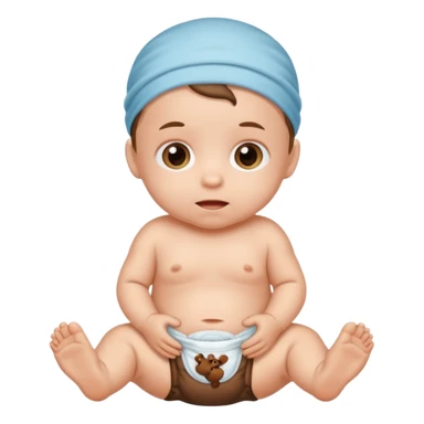 Newborn baby wearing a full of poop diaper sticker