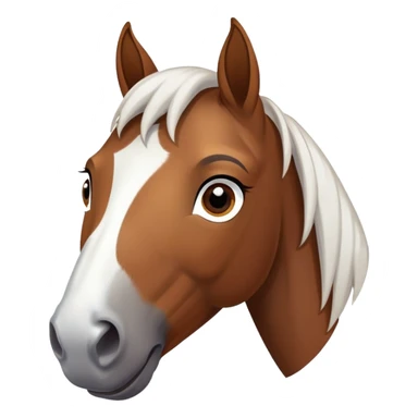 a brown horse, the main thing is that the horse has a white spot on the forehead between the eyes in the shape of an inverted triangle and a white spot on the right side of the nose. Pose and expression - cute face, Background - transparent for telegram sticker