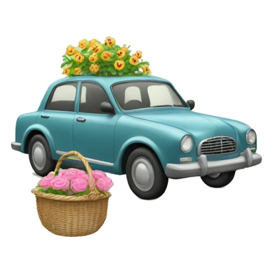 car wearing a bow tie going on a walk with a basket of flowers sticker