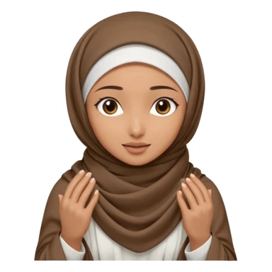 Hijabi girl sitting.     head covered
hands pulling the fabric in
shy-but-dramatic energy
“no cameras pls” but in a cute way
soft + mysterious vibe sticker