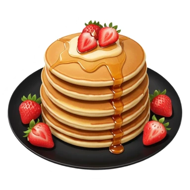 Three Pancakes with strawberries in a black plate sticker