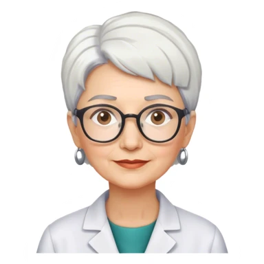 Older scientist woman, short cropped white hair, brown brows, glasses  sticker