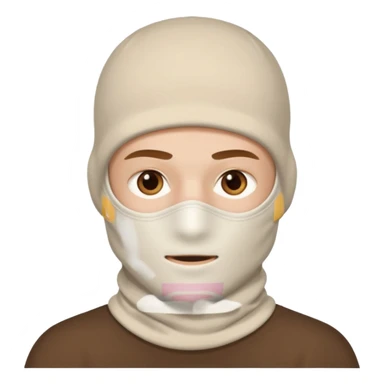 head of a white guy with brown eyes wearing a white balaclava, with a neutral expression sticker