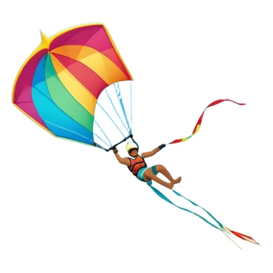 A kitesurfer soaring through the sky, harnessing the wind on a bright, colorful kite. The scene shows the surfer gliding over the water with the kite above, emphasizing the freedom, speed, and thrill of the sport in a dynamic coastal setting. sticker