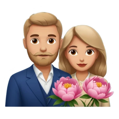 Couple traveling in Montenegro russian man and elegant  Latina girl delicate peonies and mountains in the background  sticker