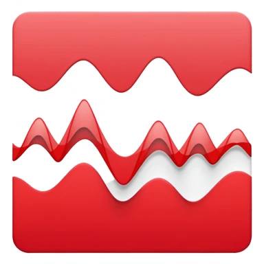 logo on white background showing a waveform morphing into a sheet of text. Clean red and white geometric style, minimal and modern, no text. Represents audio-to-text or video transcription powered by AI sticker