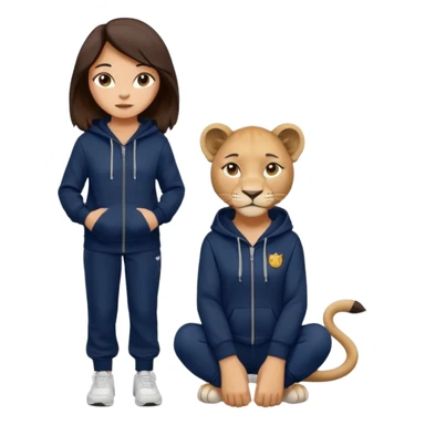 León tierno que sea mujer con pantalones guangos color azul marino y una sudadera negra con cabello suelto color castaño obscuro sticker