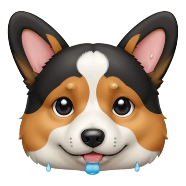 black tricolor corgi with no tail and with a tears on it's eyes sticker