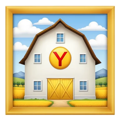 Big white barn with big yellow Y on it sticker