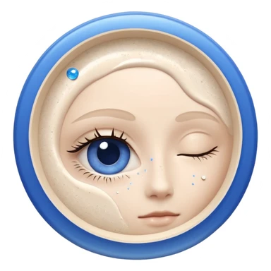 Small white CeraVe tube with blue label soft beige tip, with gentle light. Surrounded by tiny floating tear-shaped sparkles and crescent moon dust, hinting at dark circle repair. Emits a soothing blue-beige aura like a targeted eye revival spell. Compact, calming, and luminous — emoji-style. sticker