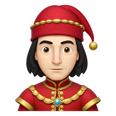 lord farquad avec un chapeau rouge plat sur le dessus, il a un vêtement rouge avec des manches bouffantes rouge et dorée sticker