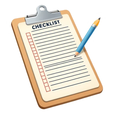 A flat-style illustration of a clipboard with a checklist, symbolizing vocational training. Clean and minimal, cartoon style, white background, iOS emoji aesthetic. sticker