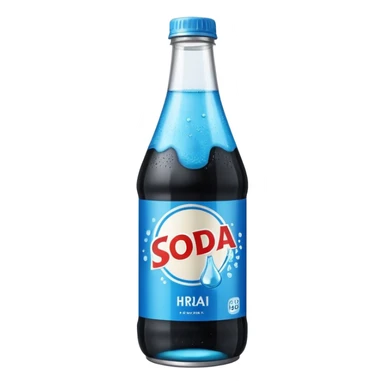 A soda called hraj and soda juice color black and the paper saying hraj is blue a bottle sticker