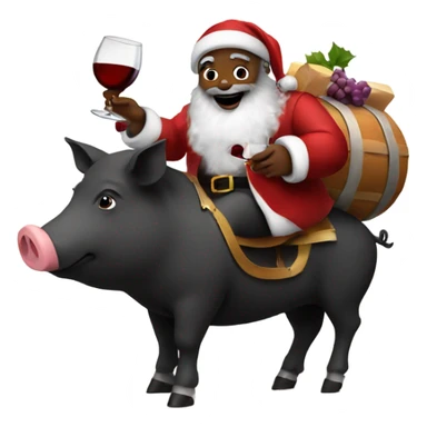 Black Santa riding a pig drinking wine  sticker