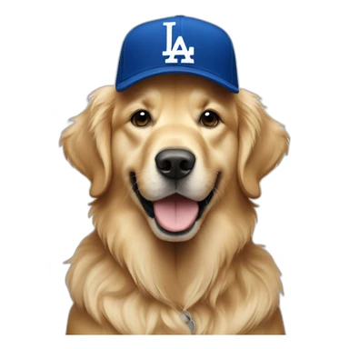 Golden retriever wearing dodgers hat sticker