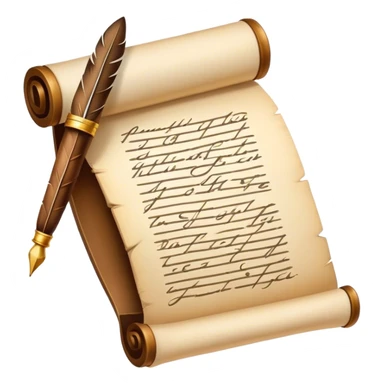 A scroll with a quill next toit and handwriting on it sticker