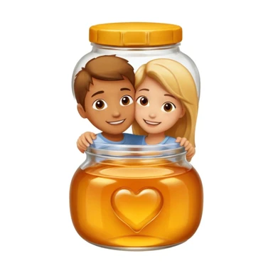 A boy and a girl inside a jar of honey hugging and kissing sticker
