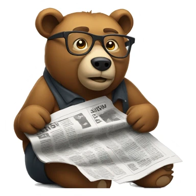 bear laying down wearing glasses reading newspaper sticker