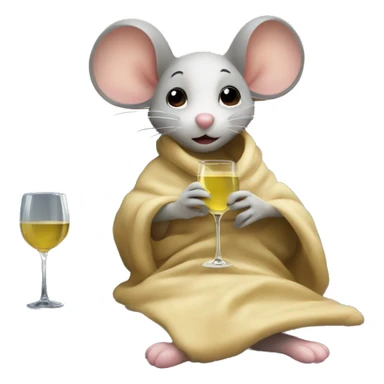 A cute girl mouse sitting in a sofa underneath a blanket holding a glass of white wine. The mouse in front of the tv watching netflix sticker