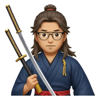 Long Haired Samurai with Glasses, Warrior with glasses cleaning katana sticker