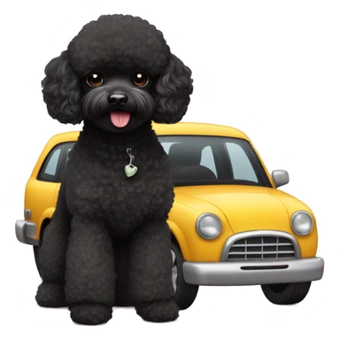 black toy poodle with a car sticker