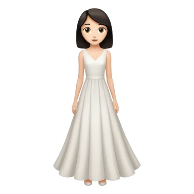 Make an emoji of a slender, full-length girl in an evening white dress with dark hair and brown eyes sticker