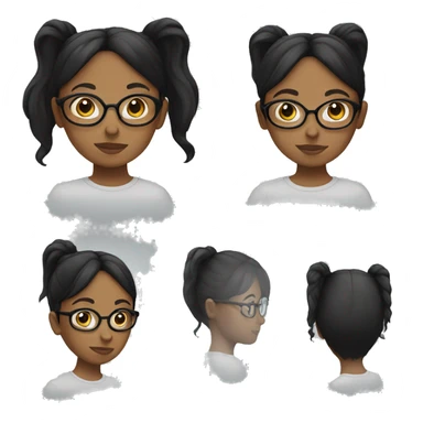 black hair girl with ponytail with glasses sticker