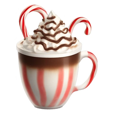 hot chocolate with whipped cream, chocolate shavings, and a candy cane sticker