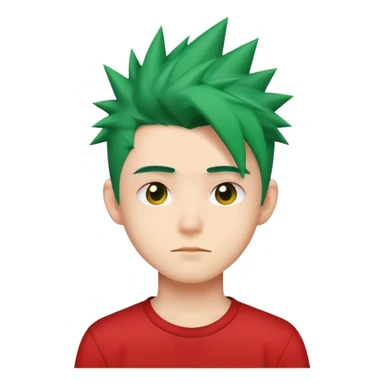 "- Nam
- 15 tuổi
- Da trắng
- Tóc xanh lá cây vuốt nhọn dựng đứng
- áo đỏ
" sticker