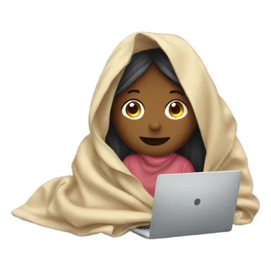Girl under blanket with laptop sticker
