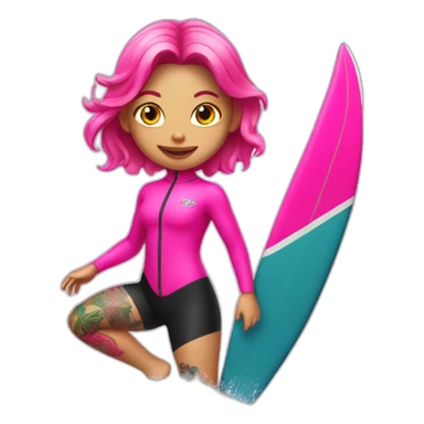 Girl with tattoos wearing a bright pink wetsuit surfing in Indonesia sticker