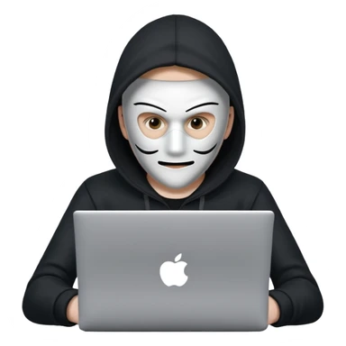 hacker with mask using laptop sticker