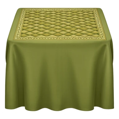 An olive green, long, tiled tablecloth. sticker