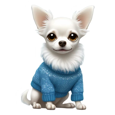 Cute white hairy Chihuahua with blue winter sweater sticker