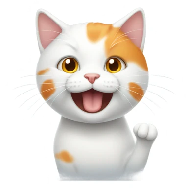 White cat with a little orange hair on its head meowing with his paws in the air sticker