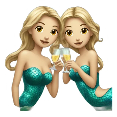 Three beautiful mermaids (two brown hair with brown eyes and blond one with blue eyes) drinking champagne sticker