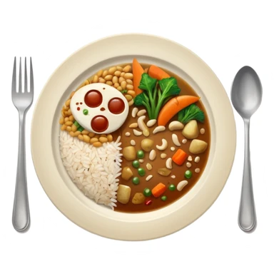  dirty plate after eating, leftover food scraps, vegetable pieces, rice grains, sauce stains on the plate, fork and spoon placed beside the plate, no face, no character, no human features, realistic food leftovers, clean and simple background, soft lighting, high quality, emoji style sticker