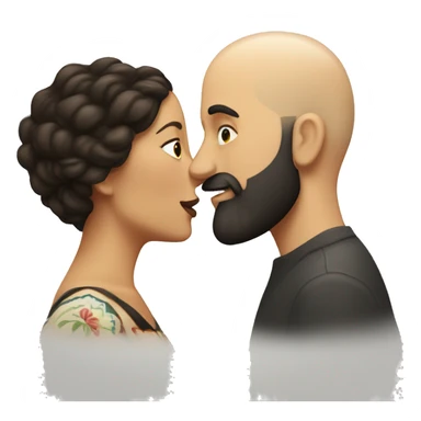 White bald man with dark beard kissing short Mexican woman with long dark wavy hair sticker