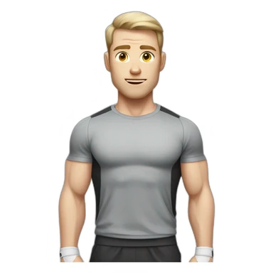 Confused Pale skinned Fit Man With the biceps and dark brown hair in black shirt, gray sports shorts and white Sneakers sticker