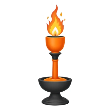 A minimalist ceremonial torch with a shallow black bowl on top holding bright flames. The bowl is supported by a tall, rectangular gray pedestal with clean, smooth surfaces and sharp edges. sticker