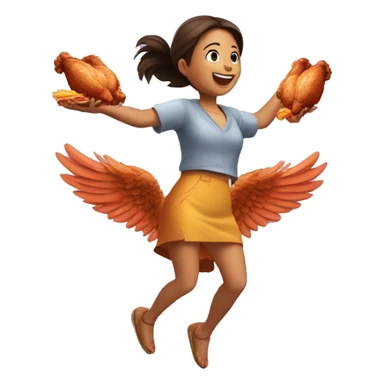 a girl flying with two delicious bbq chicken wings on her back sticker