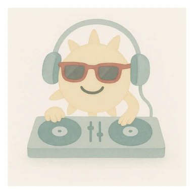 Add headphones to the sun DJ in watercolor art style. sticker