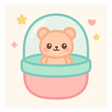 playful gachapon capsule with toy inside, bright colors sticker