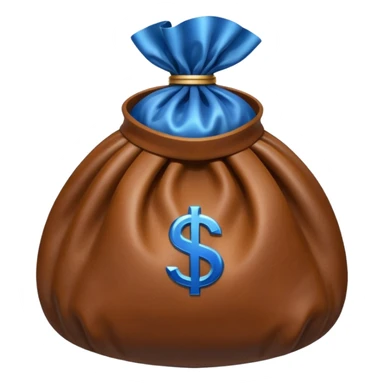brown money bag with a blue coin  sticker